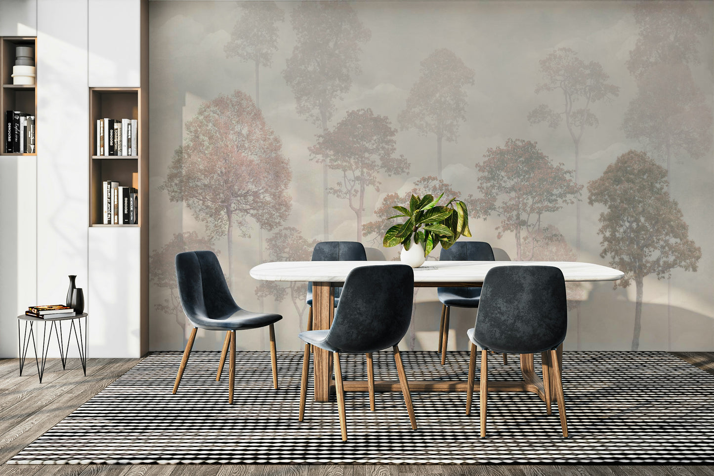 Pale grey tree silhouettes for a sophisticated home décor theme in a nursery.
