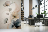 Dreamy floral wall mural with soft petals and graceful brushstrokes for elegant modern interiors.