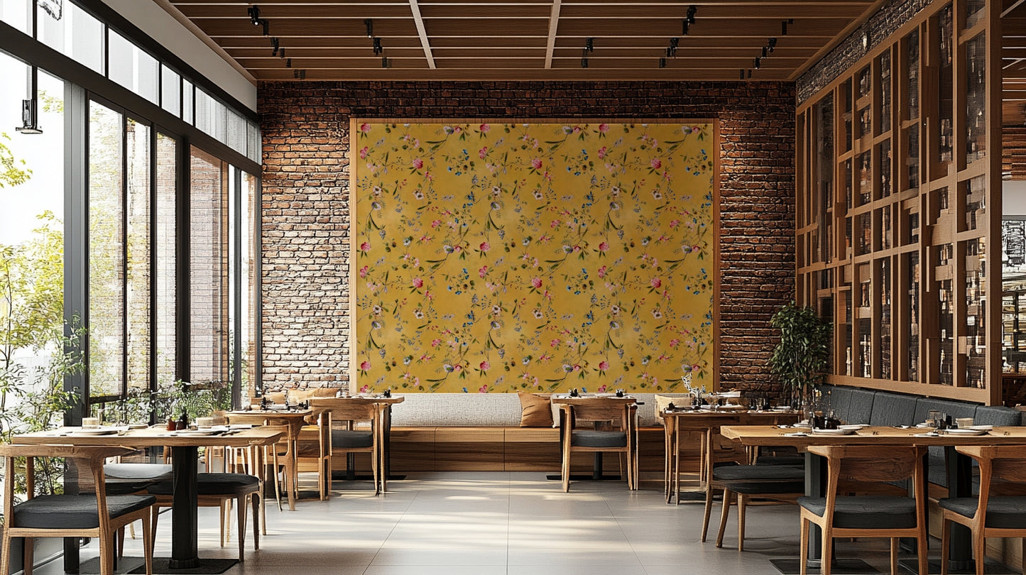 Elegant wallpaper with classic Chinese-inspired botanical motifs.

