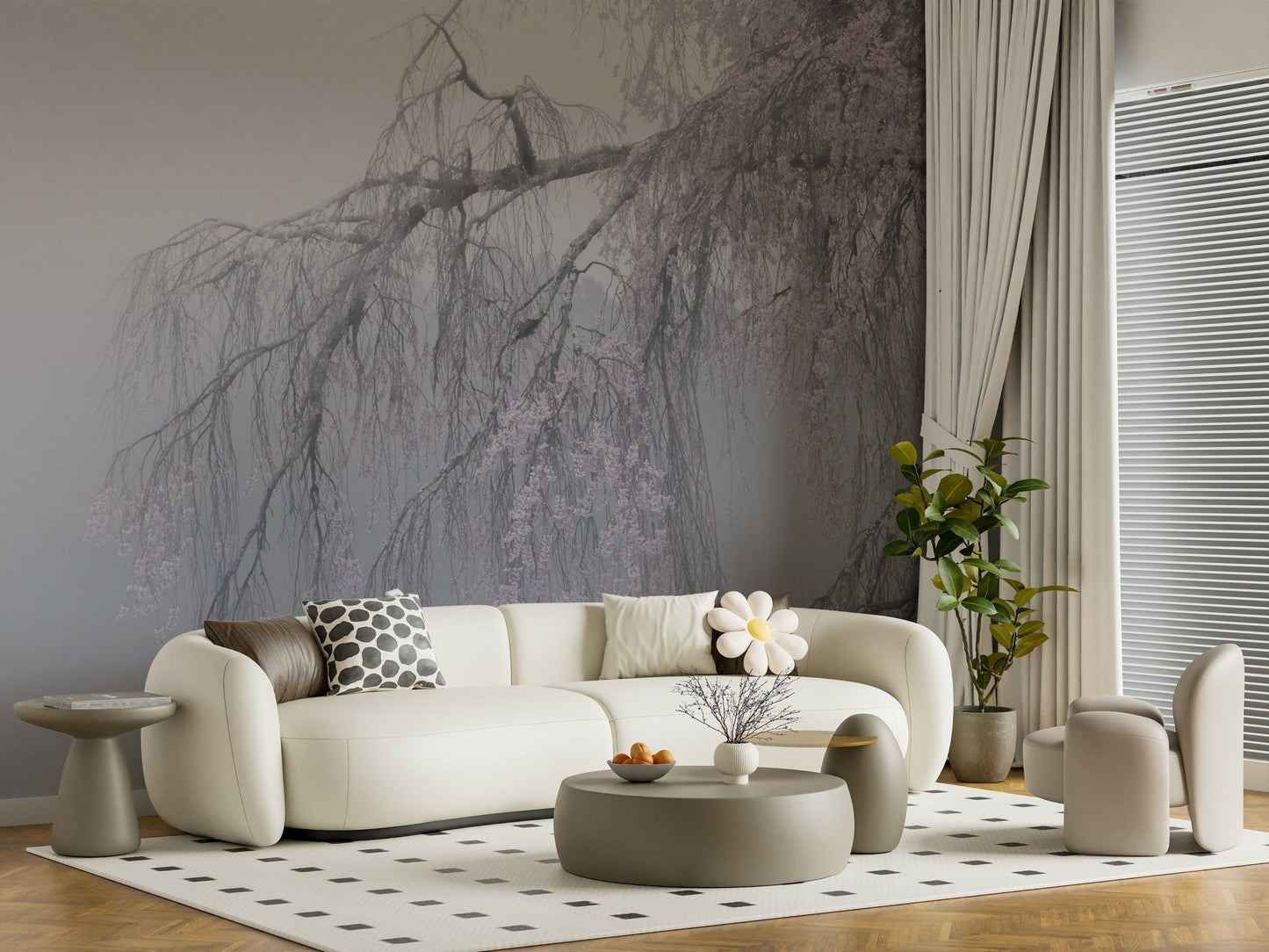 Dreamy Whispers of Spring light pink blooms wall feature.