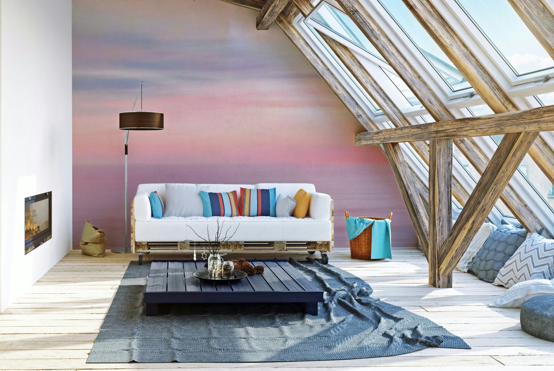Soft pink, orange, and blue hues blending seamlessly

