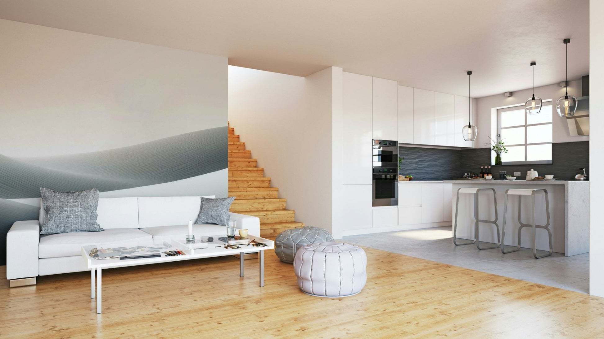 Soft dune-inspired wall mural in beige tones

