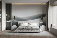 Minimalist living room featuring dune mural backdrop

