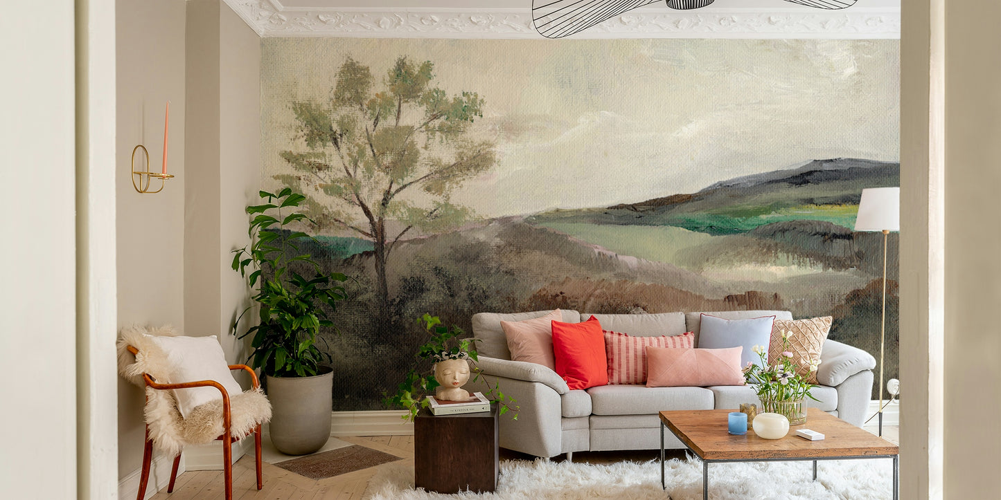 Whispers of the Hills mural with soft hill layers

