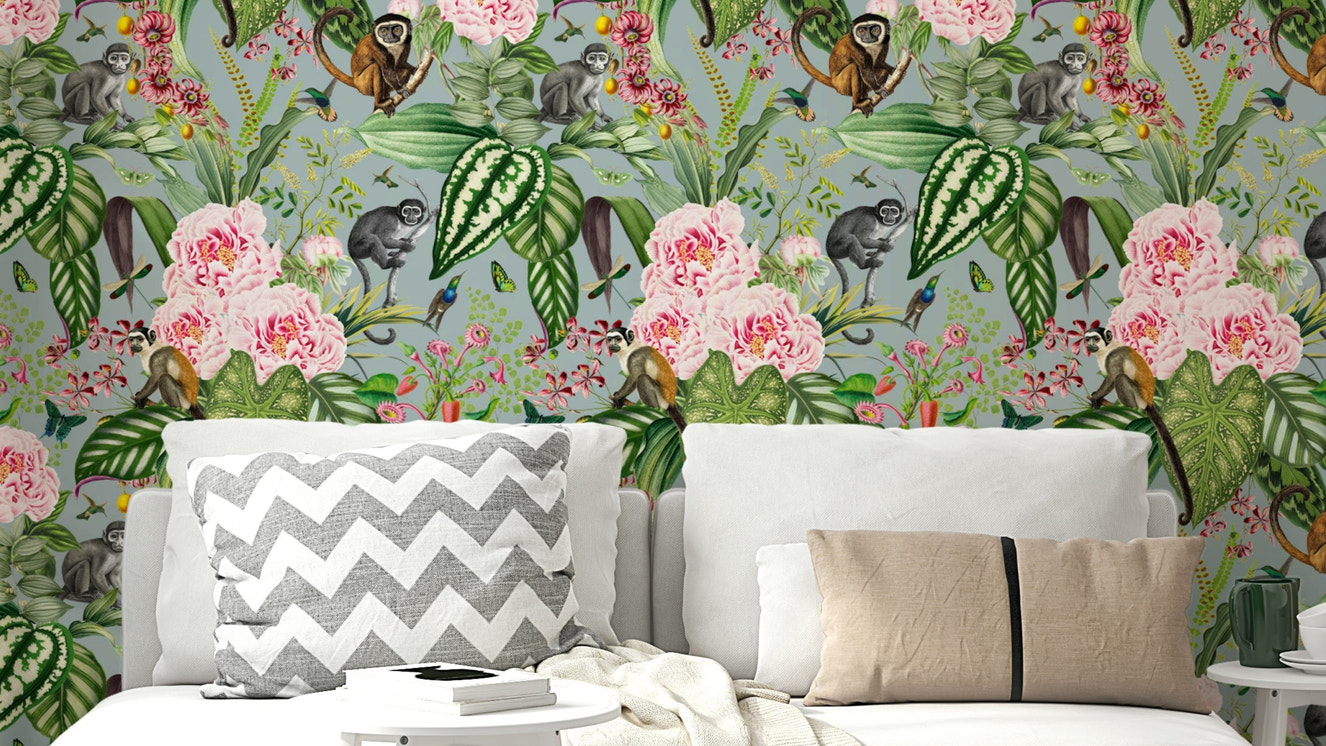 Whispers of the Jungle 1 Wallpaper with delicate ferns and vines.

