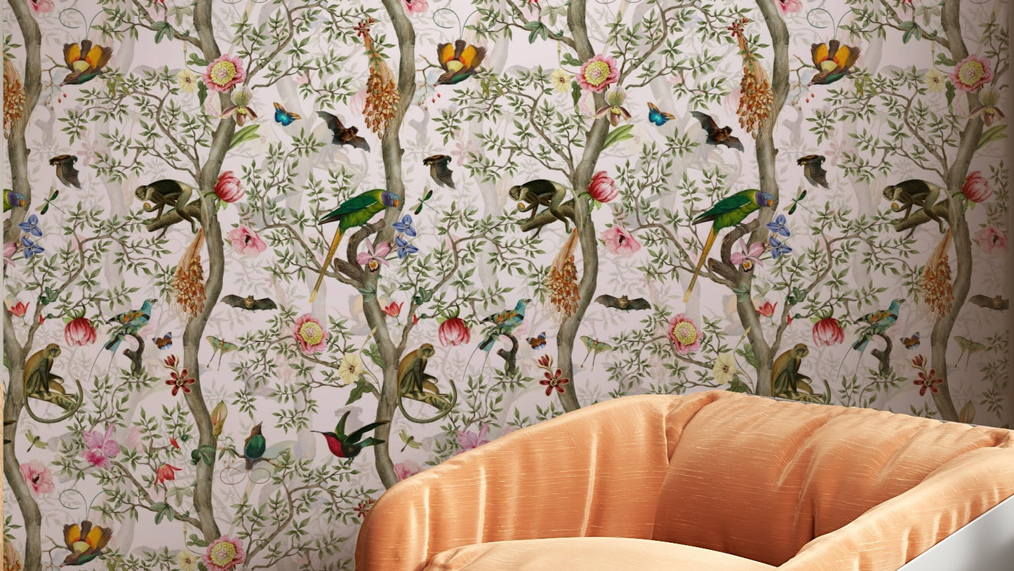 Whispers of the Jungle 4 Wallpaper with soft green leaves and vines.

