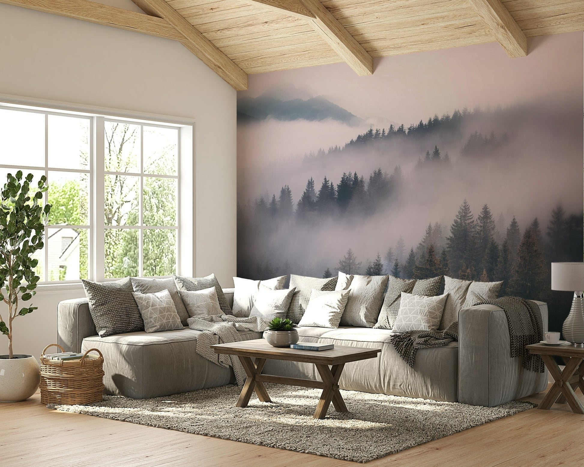 Dreamlike woodland scene with soft mist overlay

