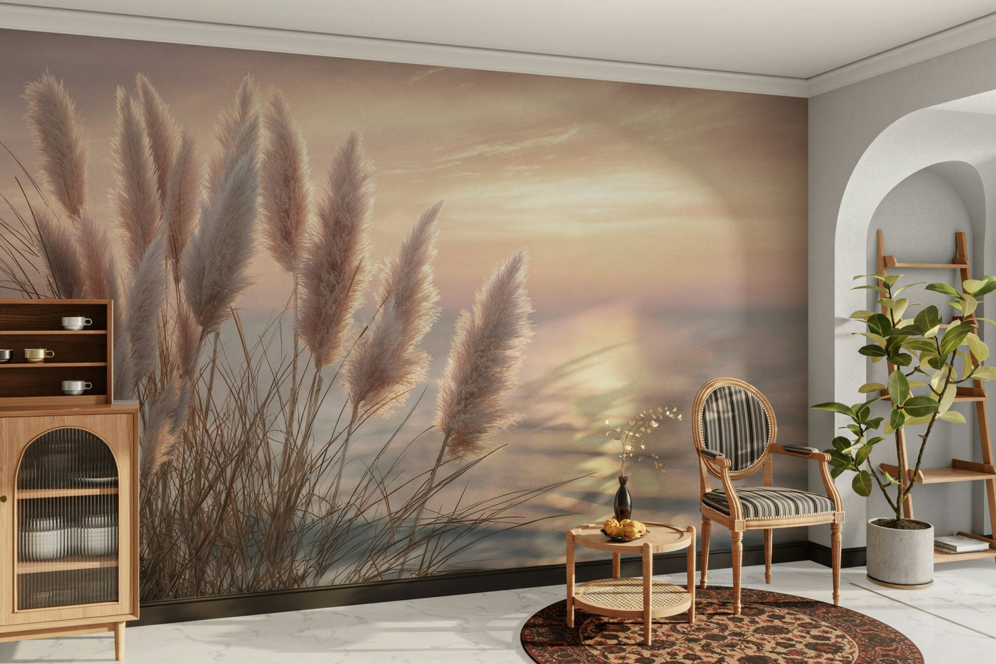 Calm sea-inspired wall mural for restful bedroom

