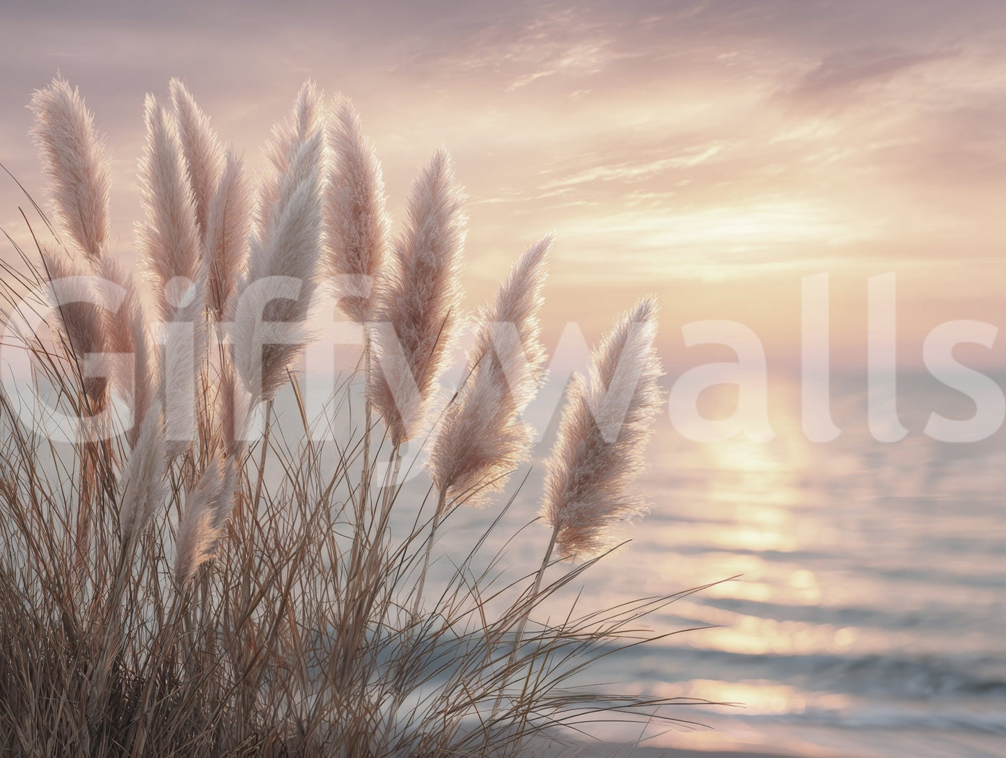 Light-toned mural evoking a coastal atmosphere

