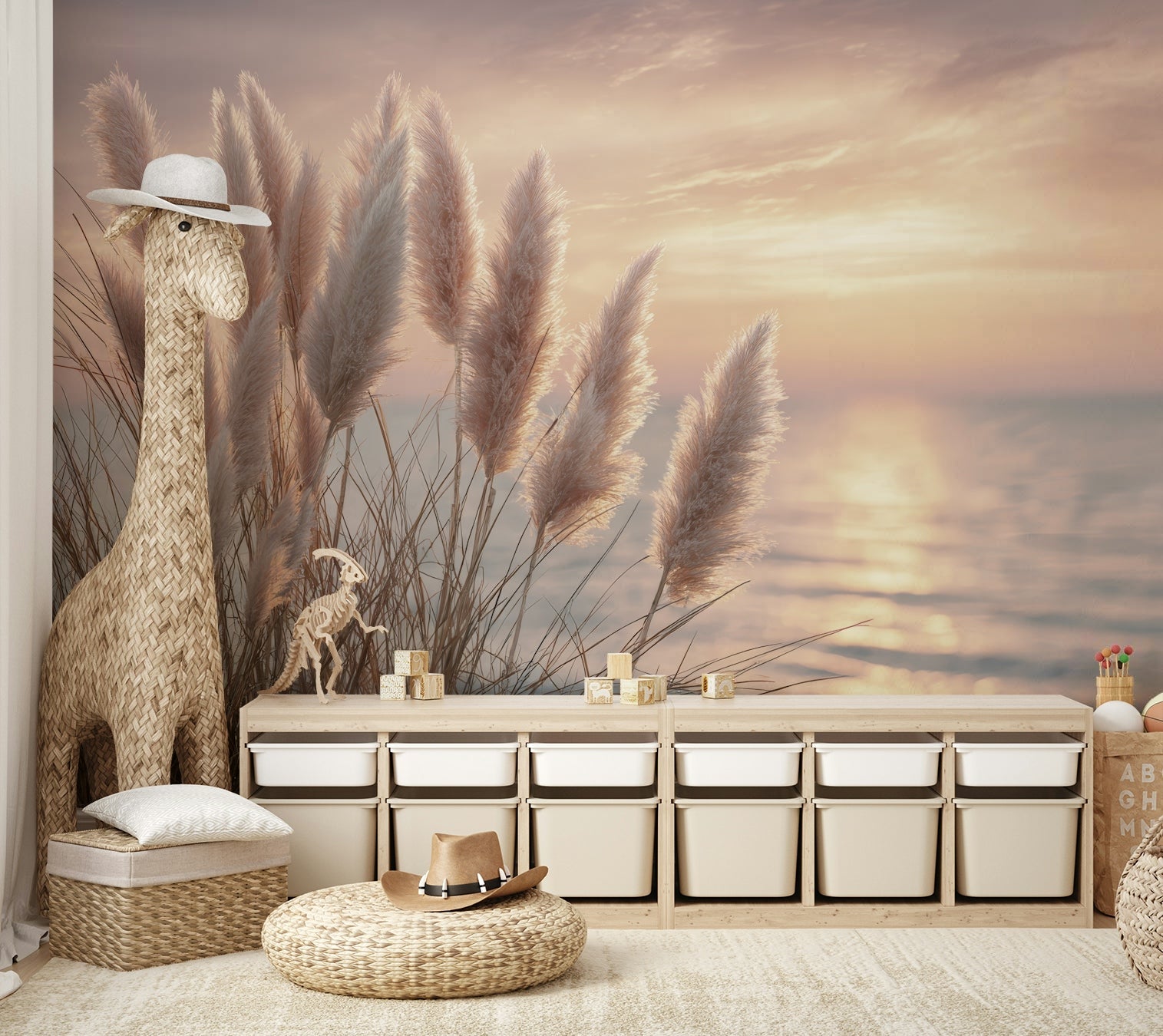 Gentle coastal-inspired mural with soft textures

