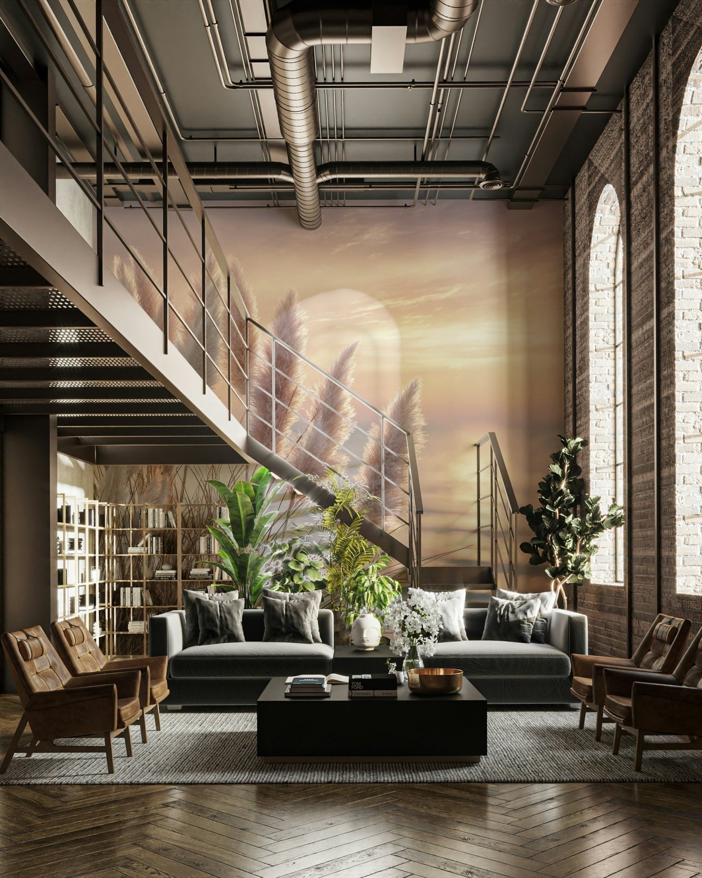 Whispers of the Shore mural in modern living room

