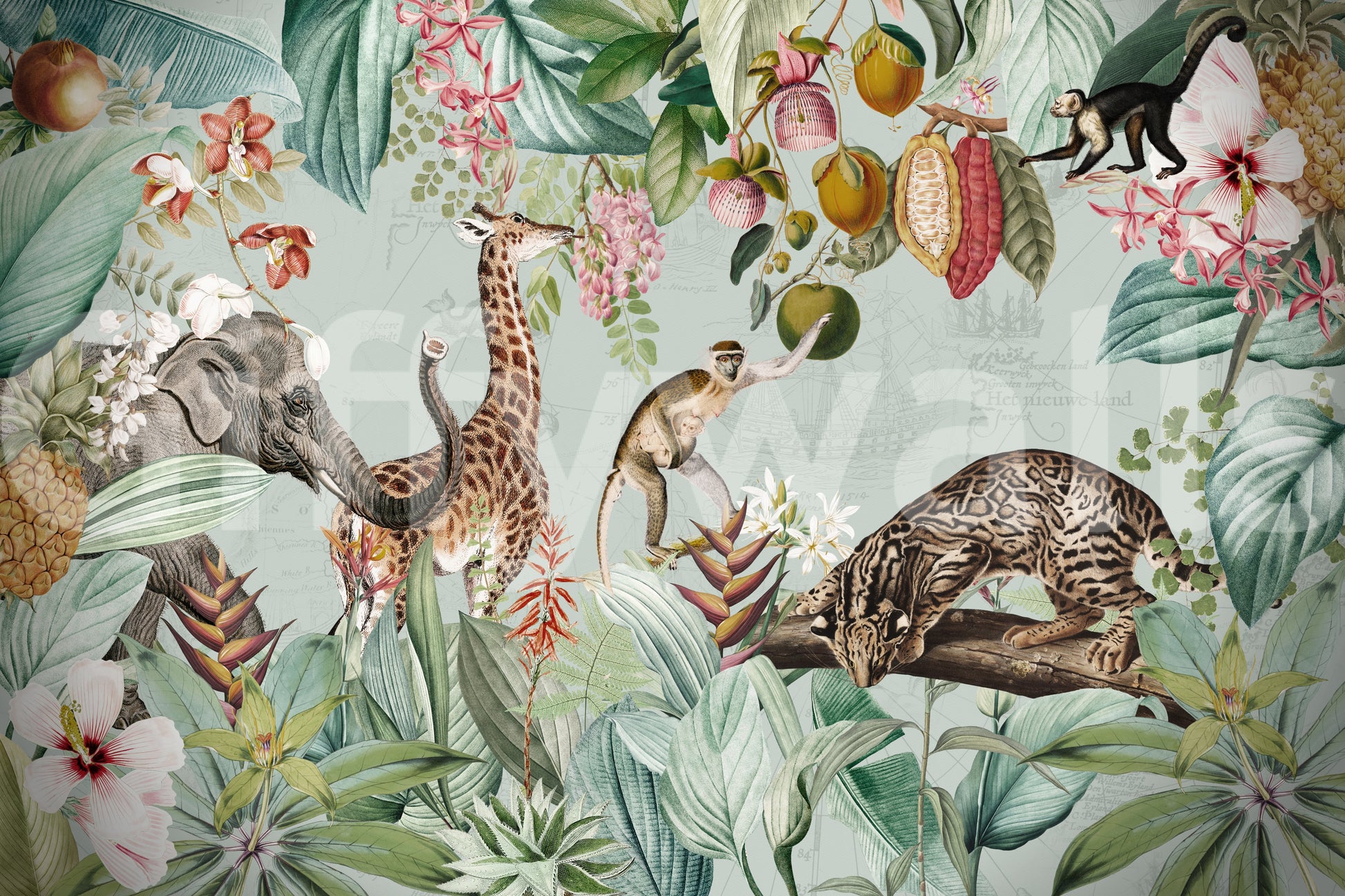 Wallpaper for walls showcasing a wild tropical vintage adventure

