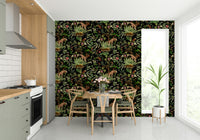 Close-up of Whispers of the Wild mural with exotic plants and animals.

