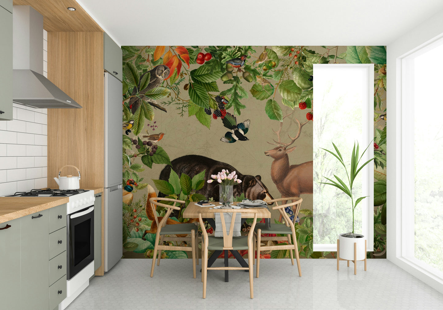 Woodland wallpaper with soft trees

