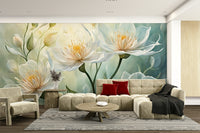 Minimalist wallpaper for walls featuring soft white flowers

