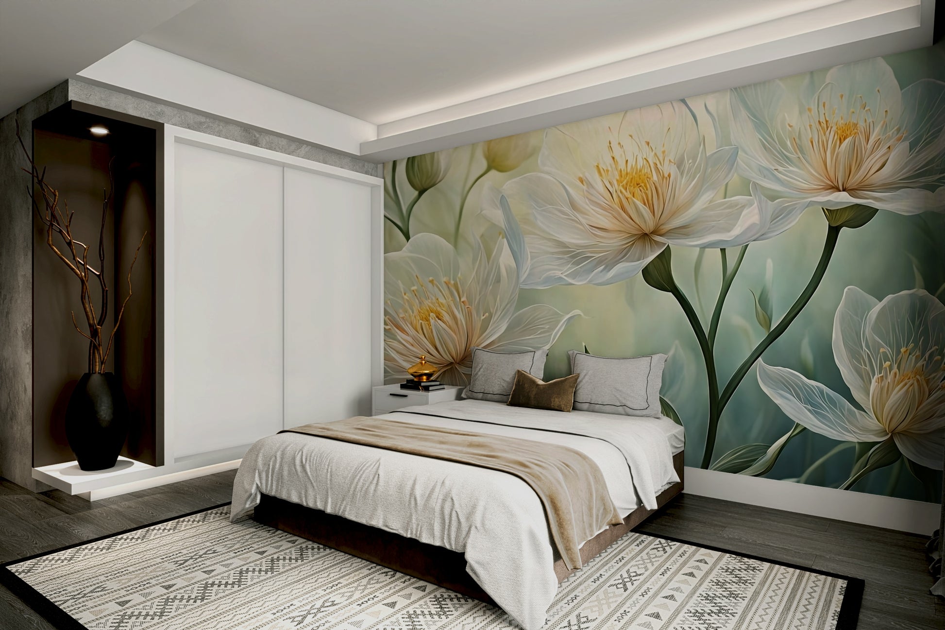 Whispers of White wallpaper with light floral elegance

