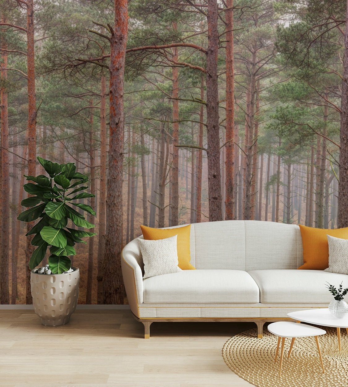 The wall mural is installed on a bedroom feature wall.

