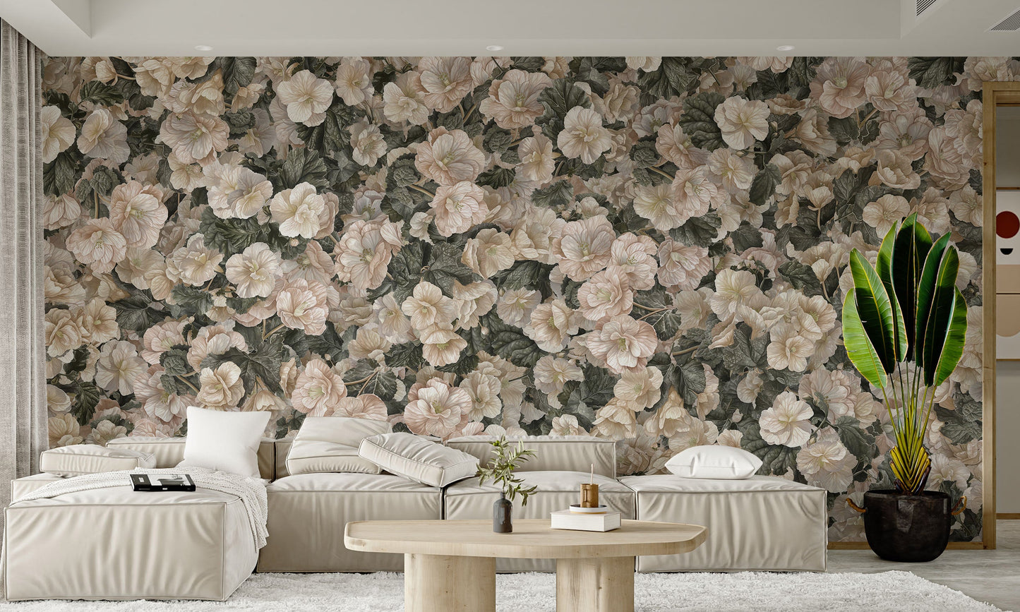 White begonia bloom wallpaper for rooms
