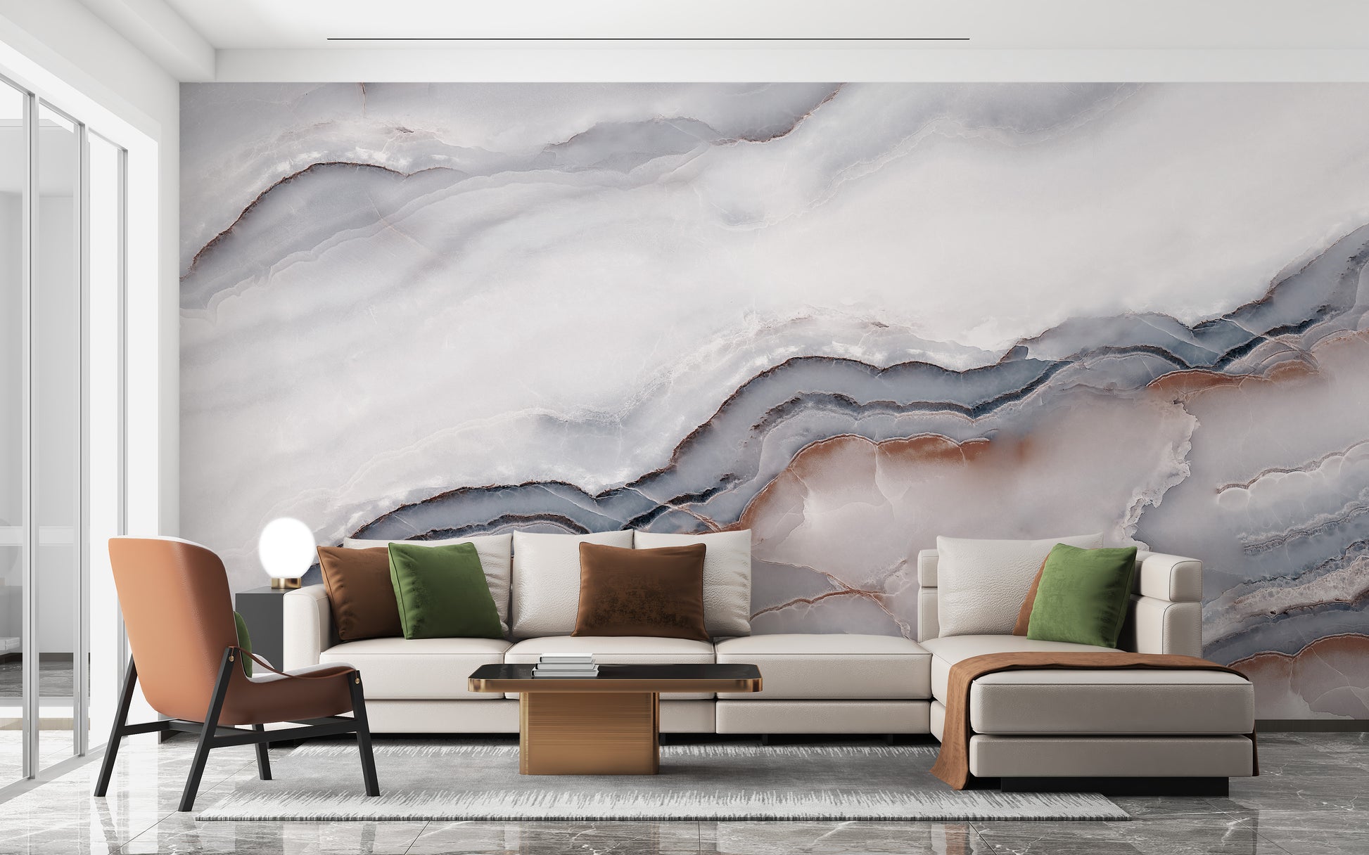 Striking White Clouded Marble Wallpaper Mural - Giffywalls