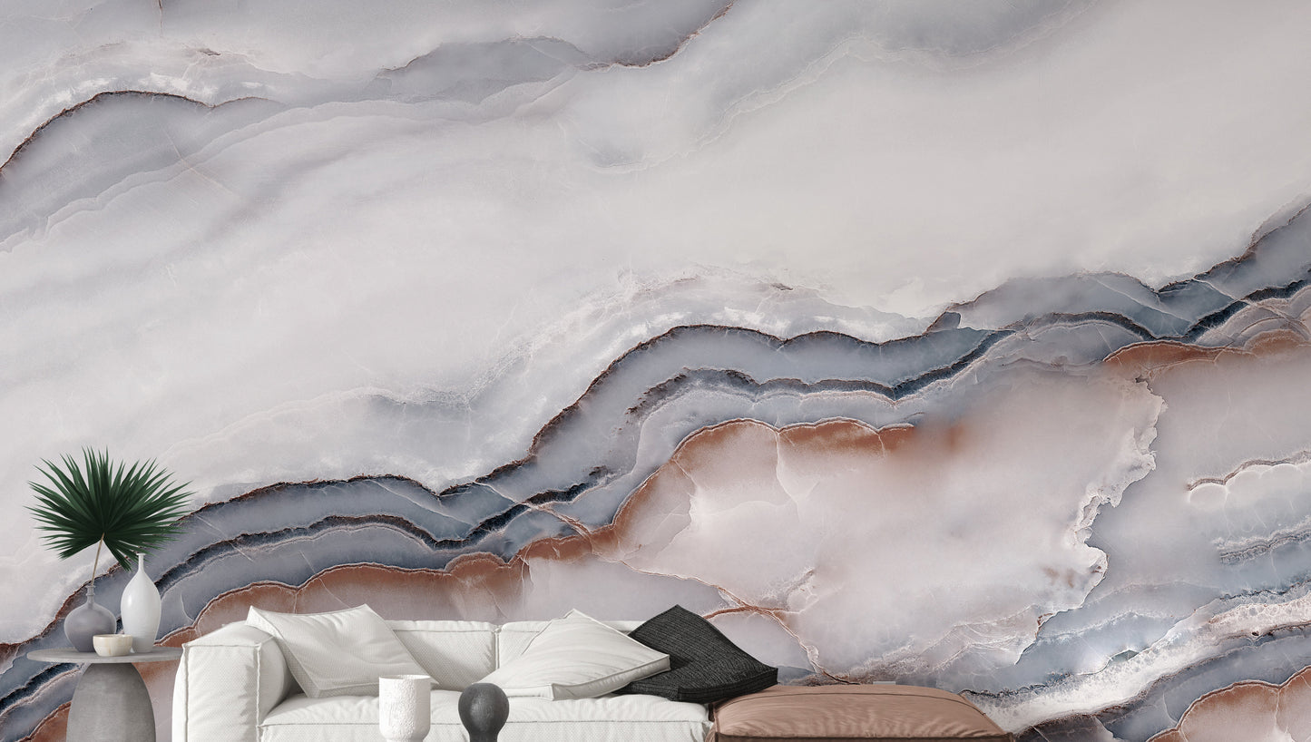 Striking White Clouded Marble Wallpaper Mural