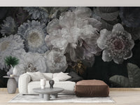 White Color Wild Flowers wallpaper mural close-up showing the pattern detail and texture
