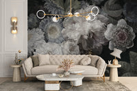 White Color Wild Flowers wallpaper mural styled along a hallway feature wall near a console