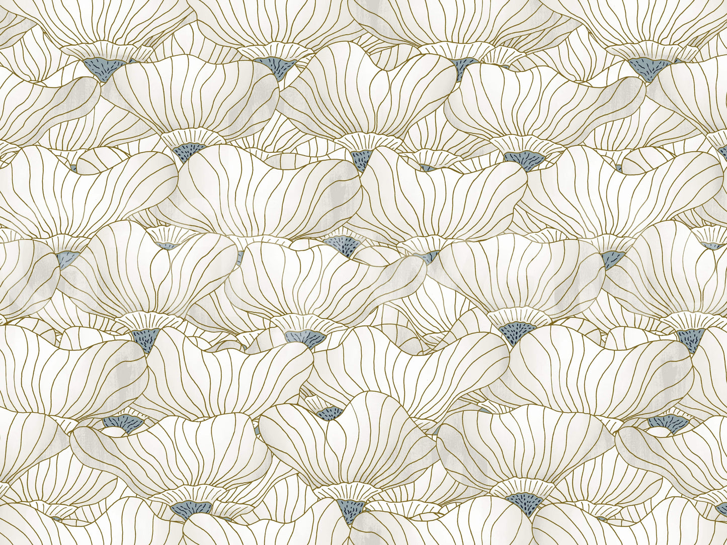 Dusty White Botanical Bloom Waves  Wall Mural