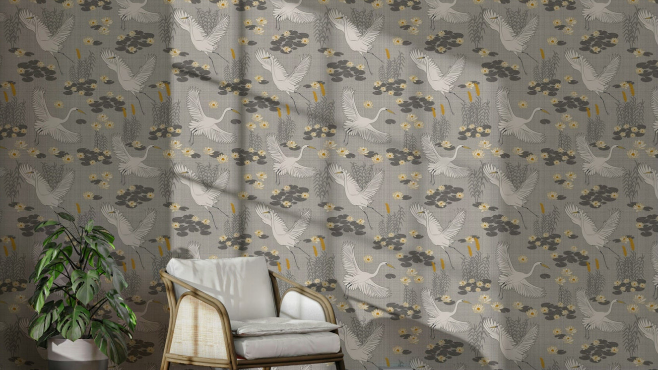 Elegant bird wallpaper with herons and water

