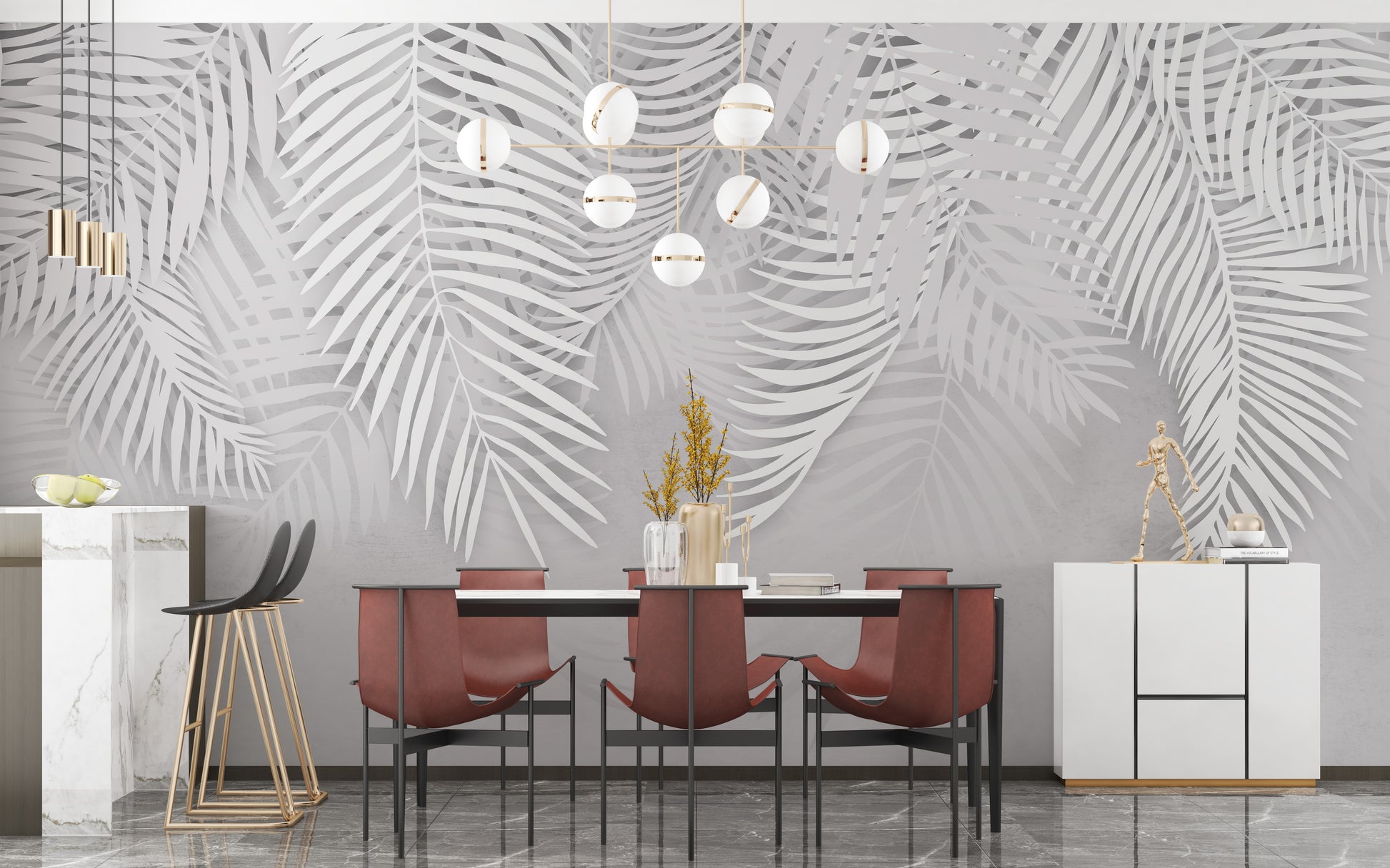 White Palm Leaves Concrete Texture Mural - Giffywalls