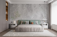 Elegant white palm wallpaper design
