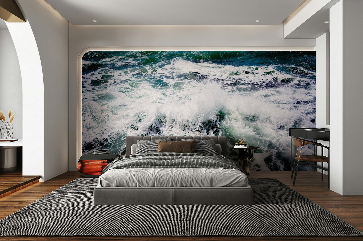 An artistic minimalist shape mural for home decor.

