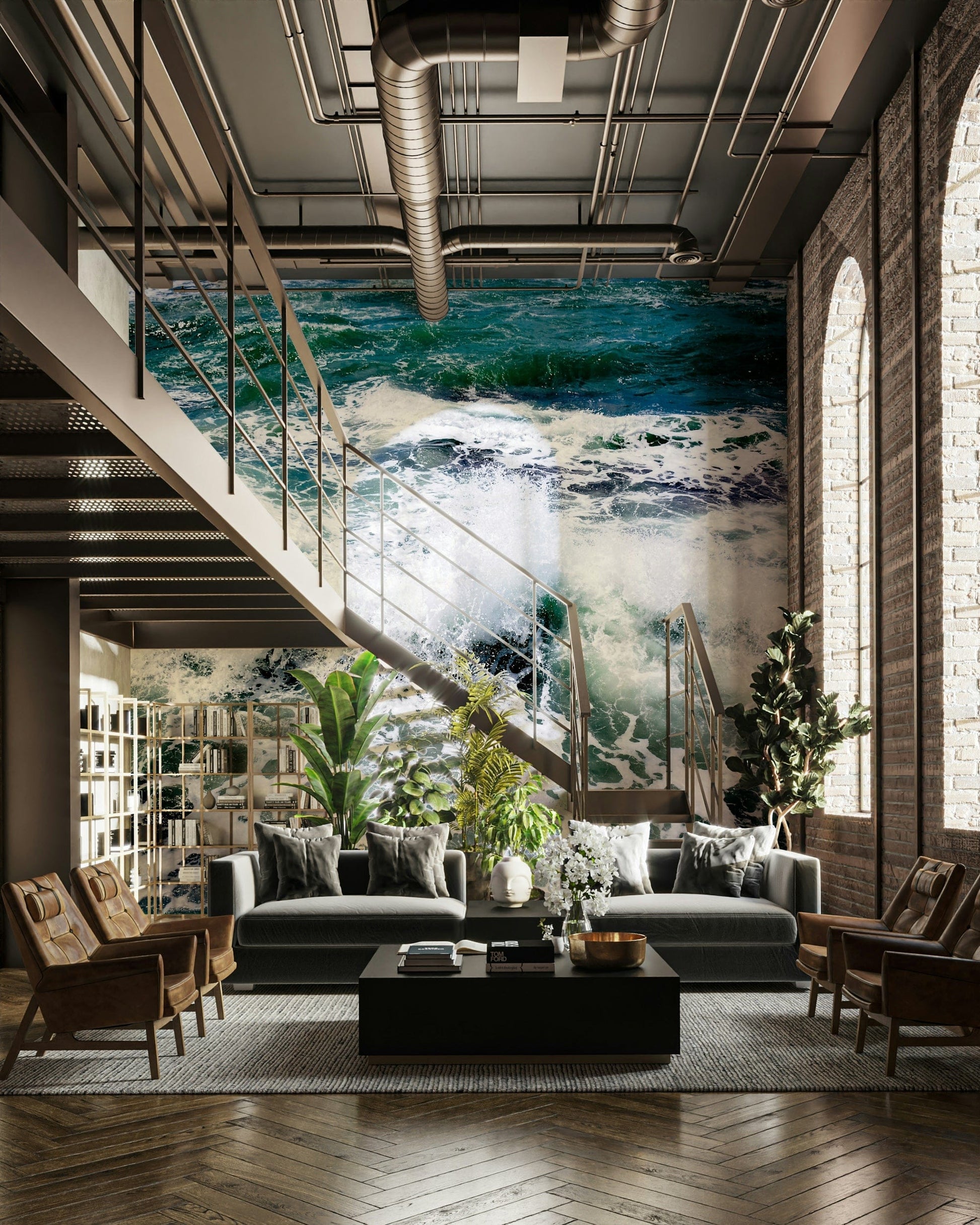 A beautiful white splash wallpaper mural for a modern room.

