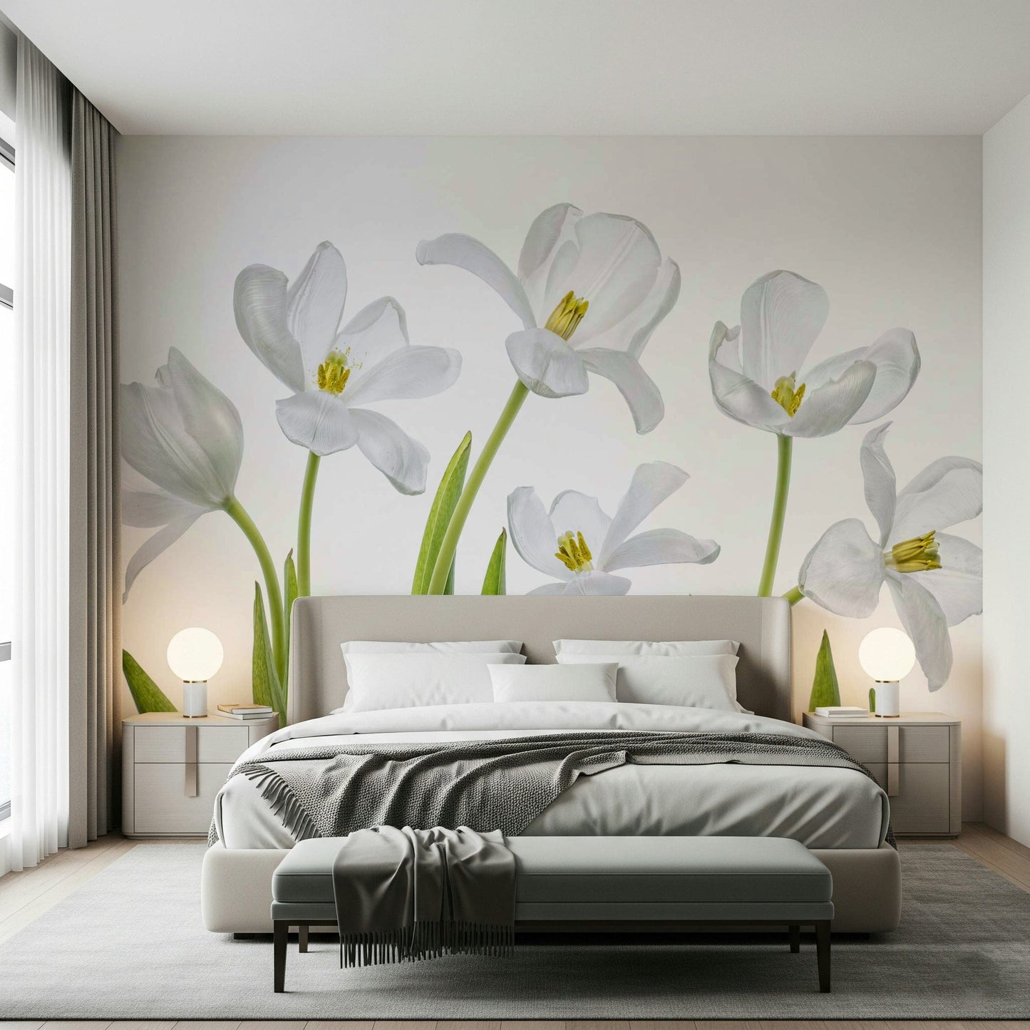 A beautiful modern art wall mural of delicate flowers.

