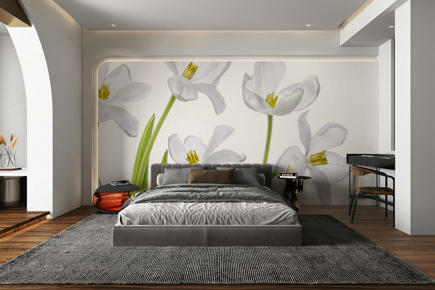 A beautiful pure tulip field wallpaper mural for a modern home.

