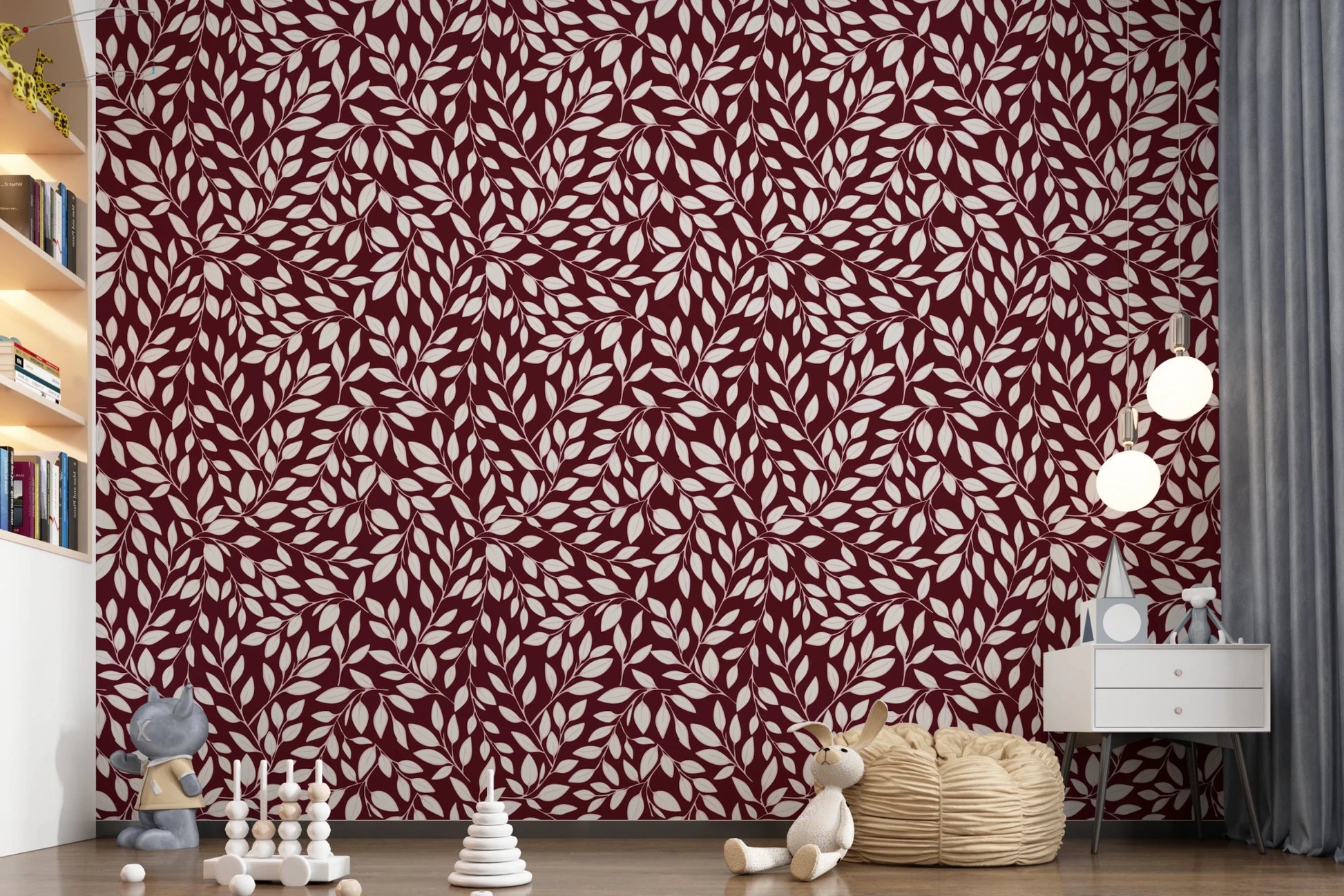 White Vines on Burgundy Wallpaper⁠