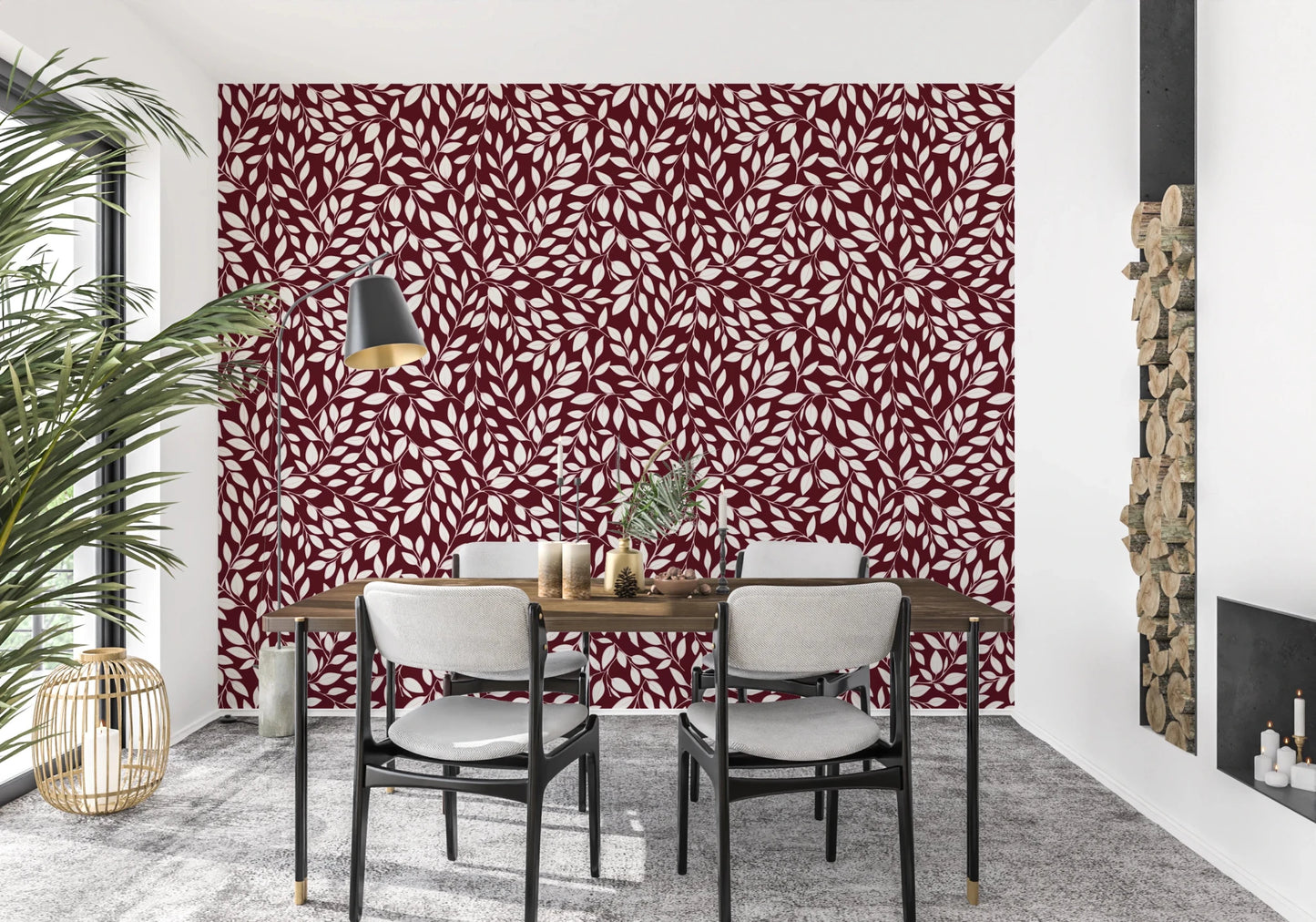 White Vines on Burgundy Wallpaper⁠