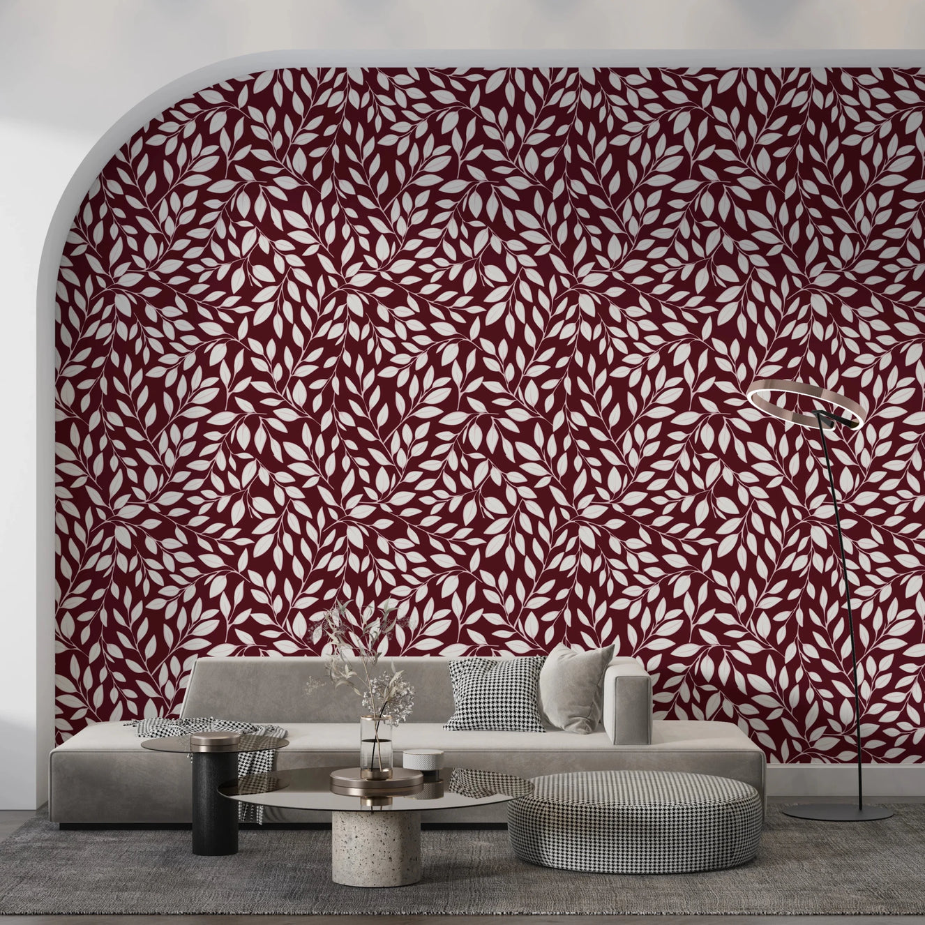 White Vines on Burgundy Wallpaper⁠