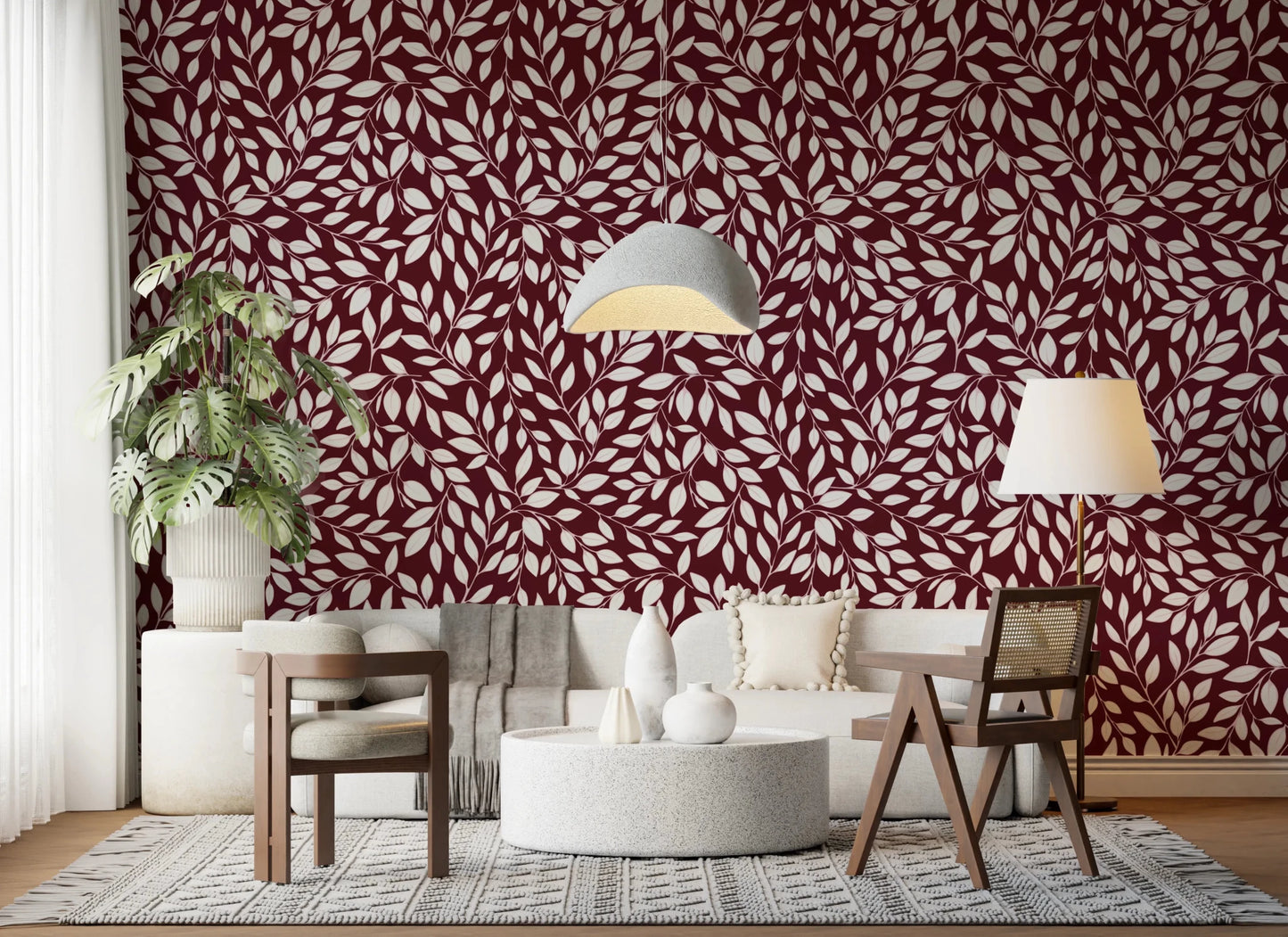 White Vines on Burgundy Wallpaper⁠