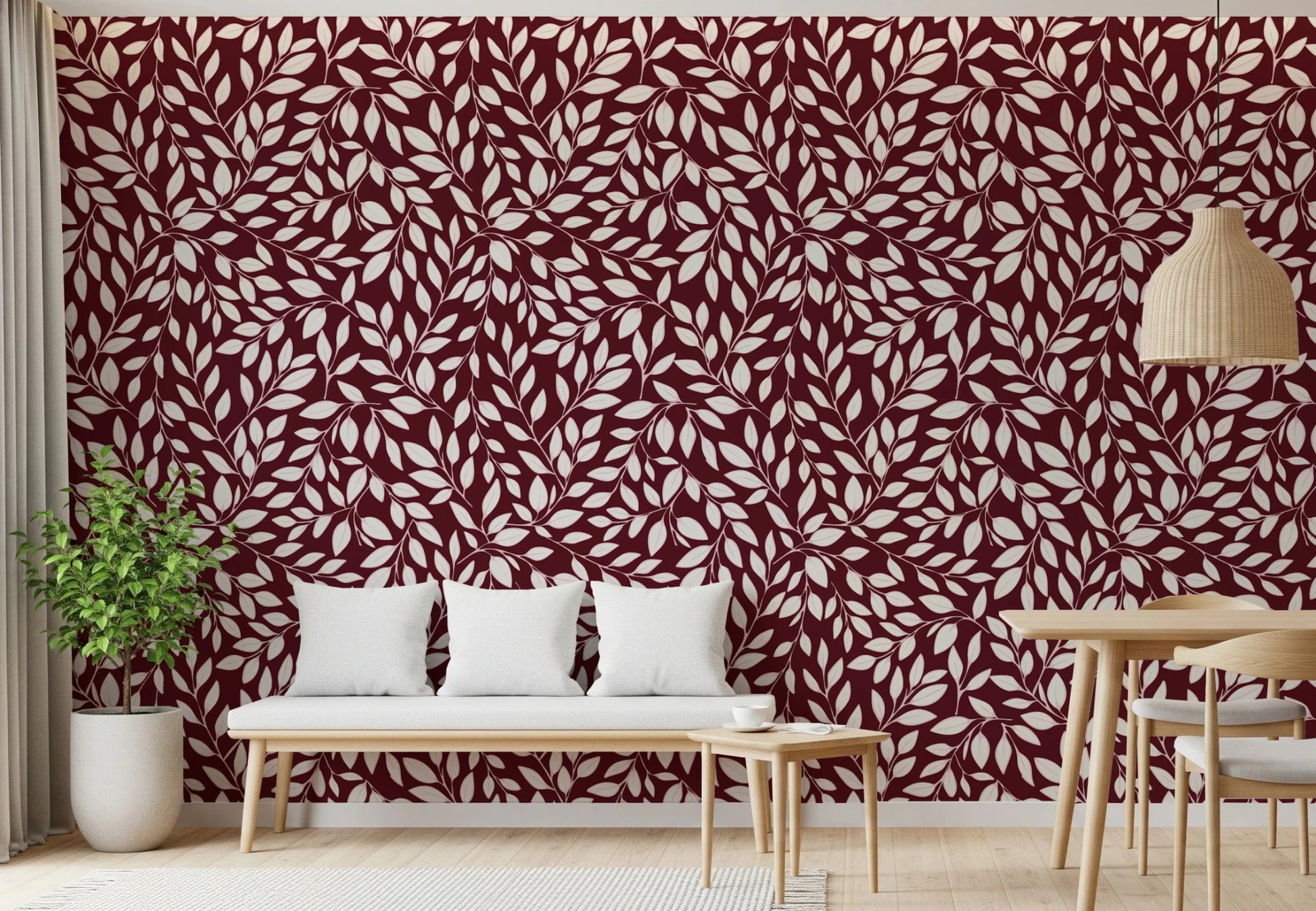 White Vines on Burgundy Wallpaper⁠