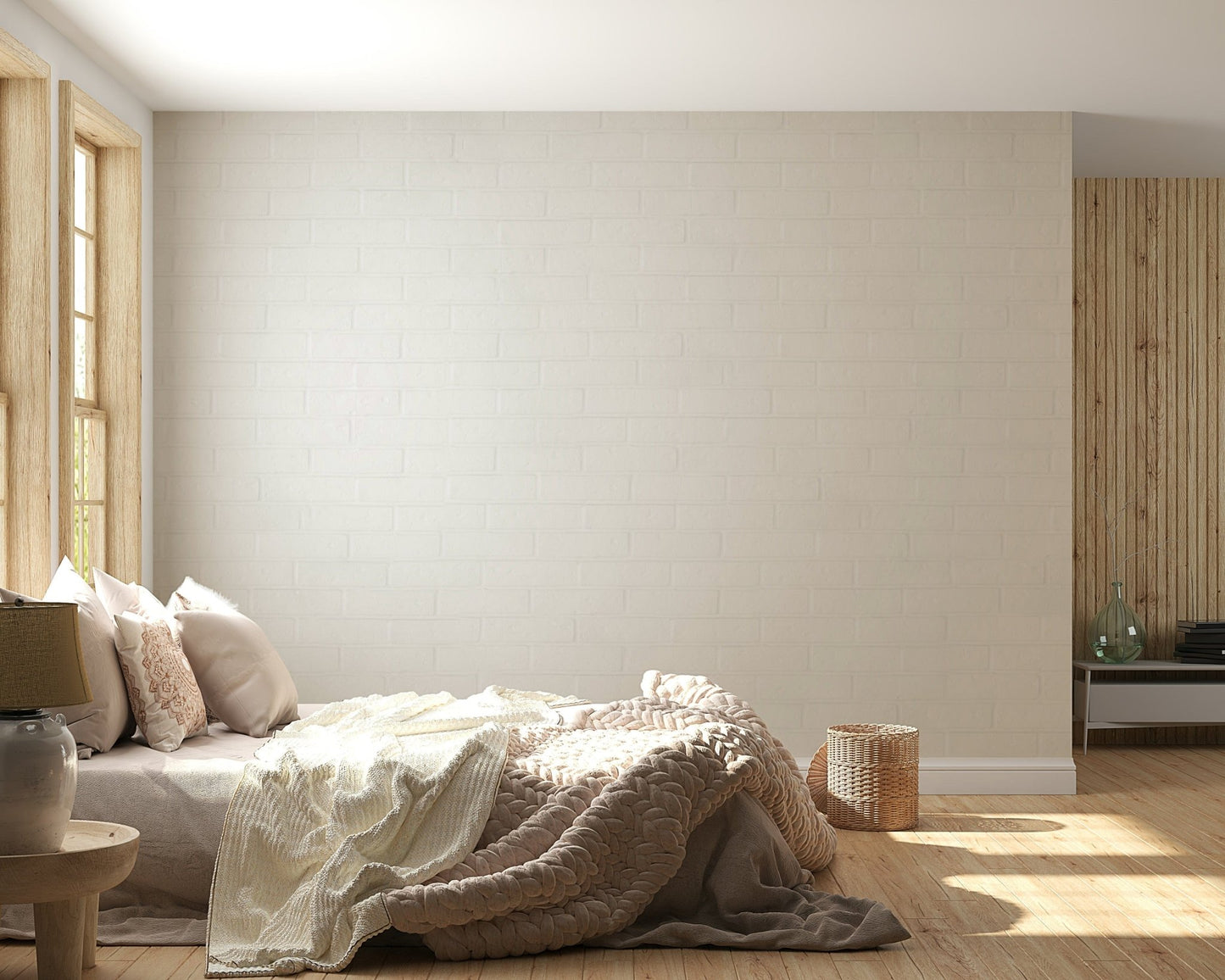 Rustic whitewashed texture mural with subtle shading for farmhouse, loft, or modern interiors.