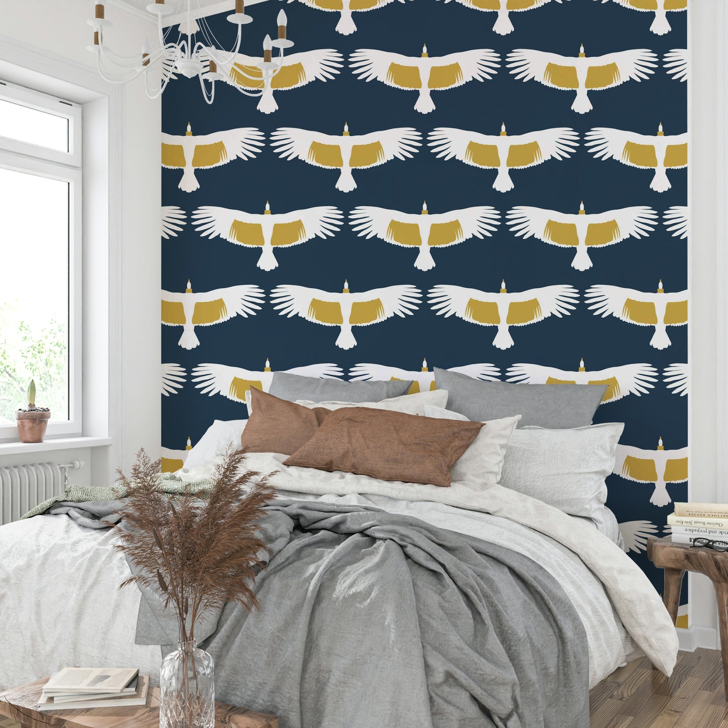 Natural tones bird mural wallpaper

