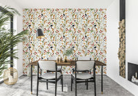 Wall mural, Wild Berry Bliss, strawberries, blueberries, blackberries, leaves.