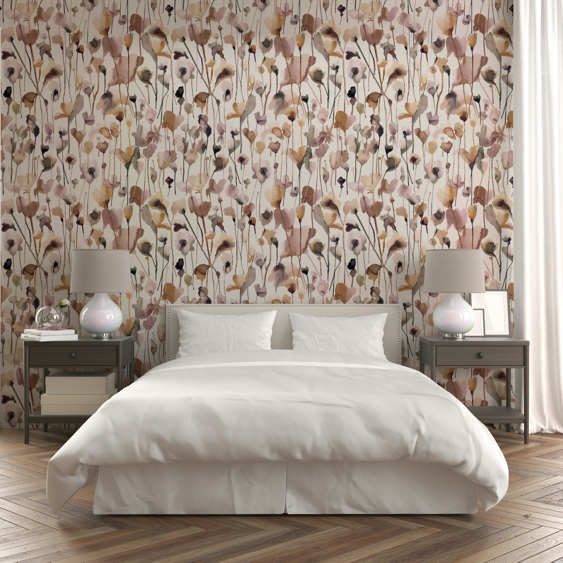 Organic floral wallpaper with natural color palette.

