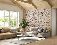 Watercolor flower mural in beige and soft earthy shades.

