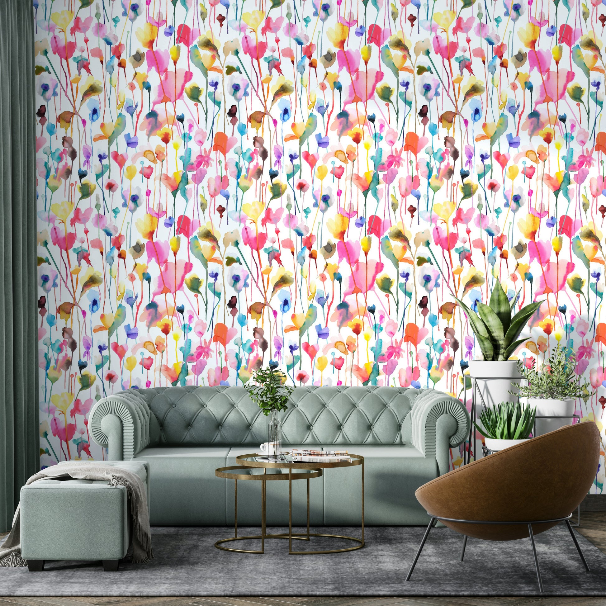 Subtle flower wall art for a dining room with modern home décor and light flooring.