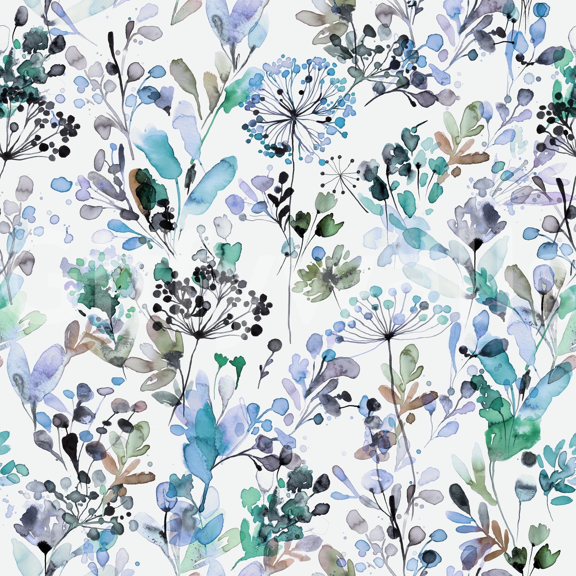 Wild Grasses Blue Wallpaper providing a calm background in a creative workspace.