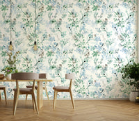 Wild Grasses Botanical Nature Sage Green Wallpaper as a feature wall in a cosy lounge.