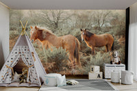 Dynamic horse mural with flowing manes


