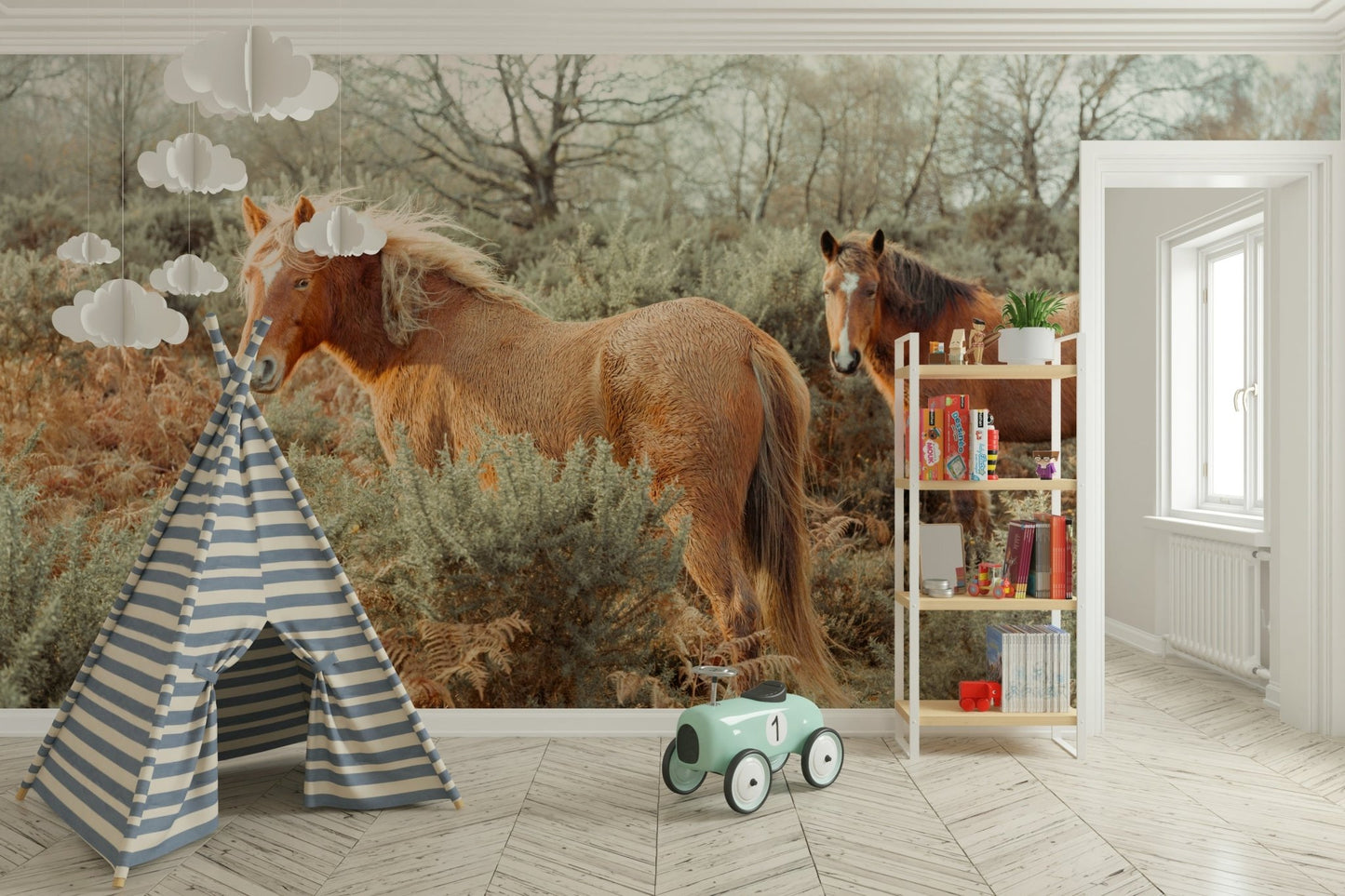 Majestic horses in motion wall design

