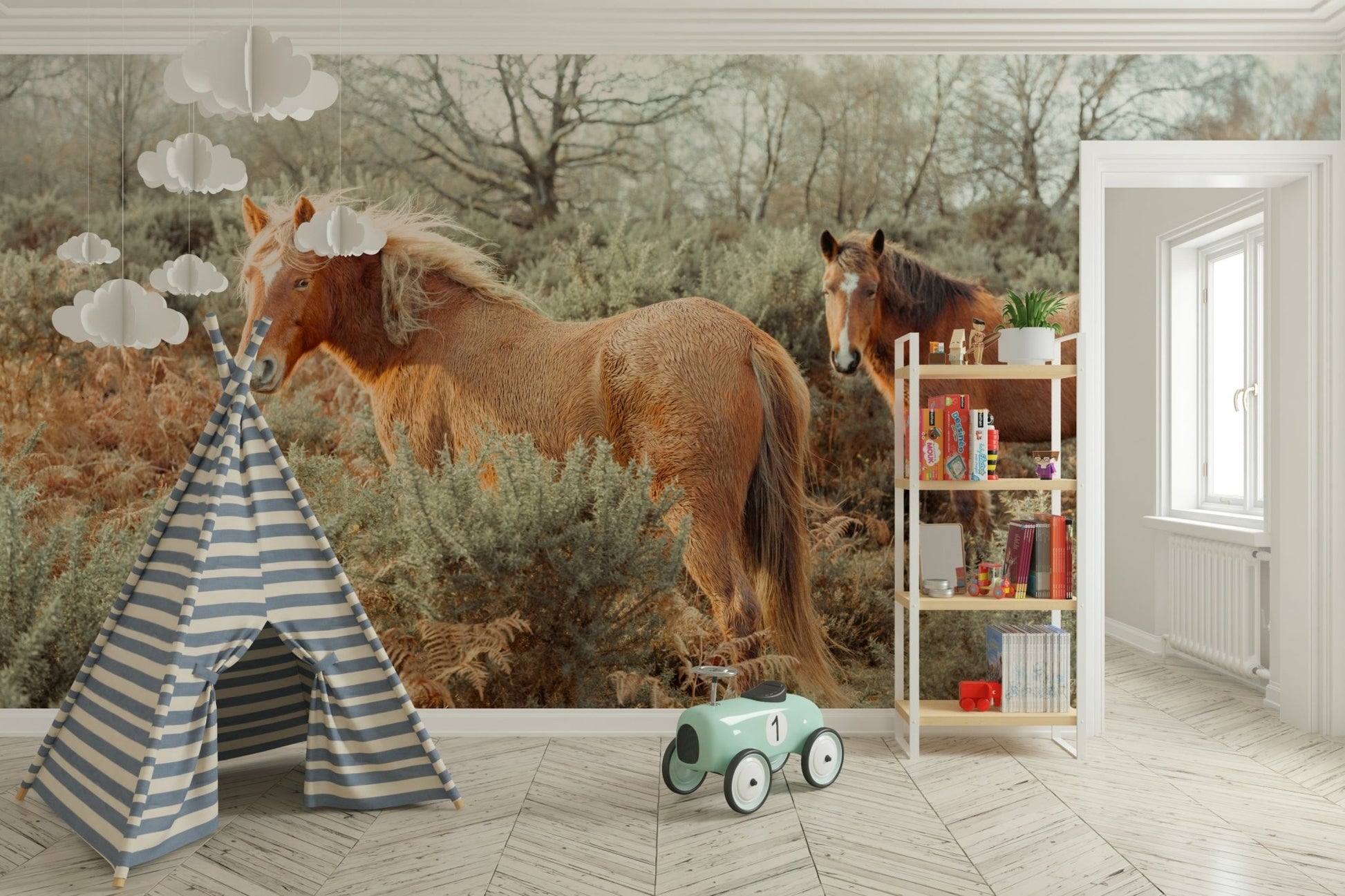 Majestic horses in motion wall design

